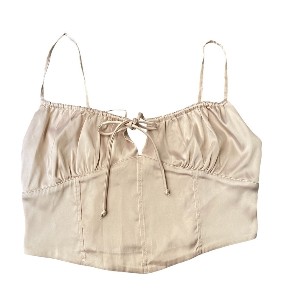 Kirious Los Angeles Beige Smocked Crop Top